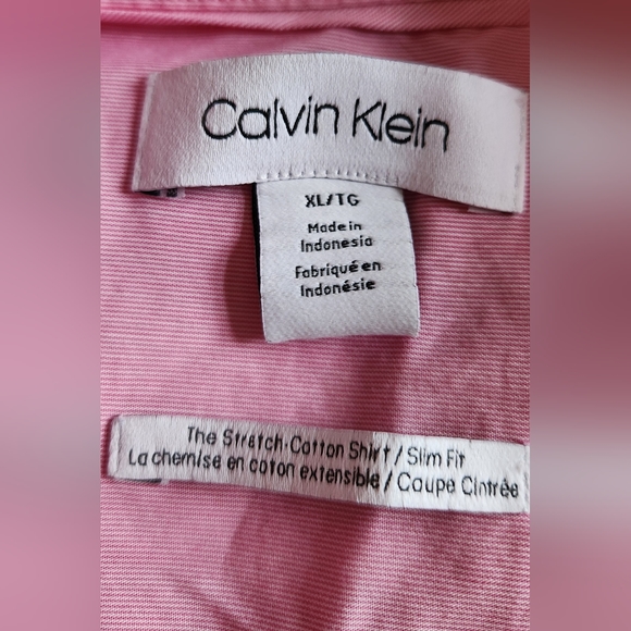 Calvin Klein Pink Stripe Button Stretch Cotton Shirt Slim Fit XL Long Sleeve - Picture 6 of 12